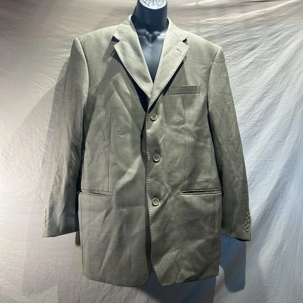 Nick Hilton Mens 44L Super 150s Wool Suit Jacket Blazer Light Olive Green Tan